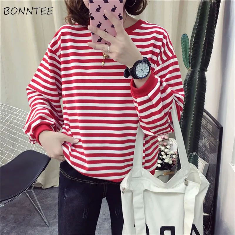 

Hoodies Women Comfortable Loose Fashion Korean Style Pullover Hooded Womens Leisure Long Sleeve Clothing 2020 New Striped Lovely