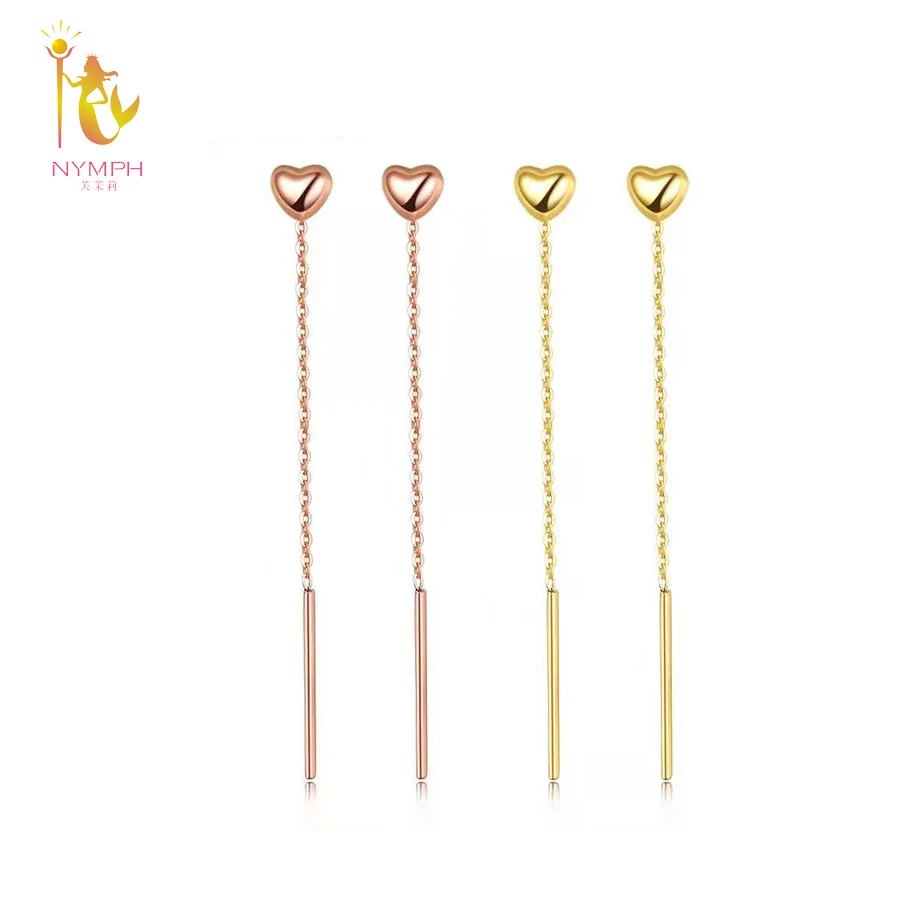 NYMPH Authentic 18K Yellow Gold Drop Earrings For Women Wedding Classic Gift Solid AU750 Tassel Chain Fine Jewelry 2020 E399