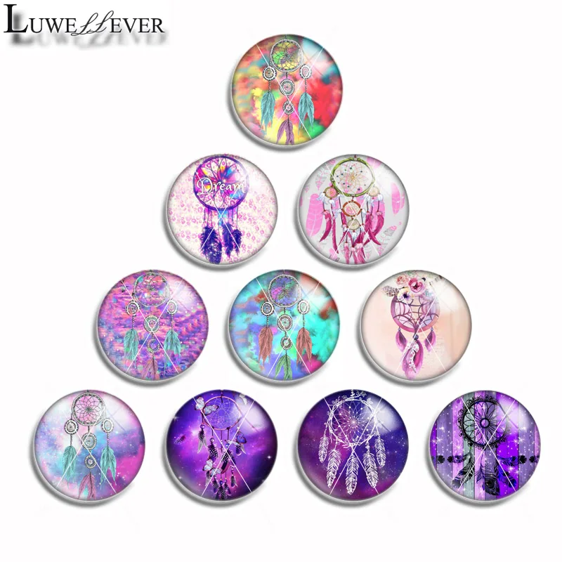 12mm 10mm 14mm 16mm 20mm 25mm 470 Colorful Dreamcatcher Mix Round Glass Cabochon Jewelry Finding 18mm Snap Button Charm Bracelet