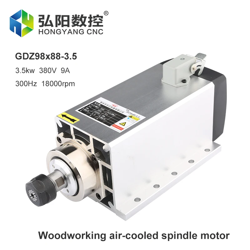 Spindle Motor 3.5kw Air-Cooled Square Spindle Motor 220V 380v ER20 Chuck For CNC Advertising Engraving Machine Router Wood