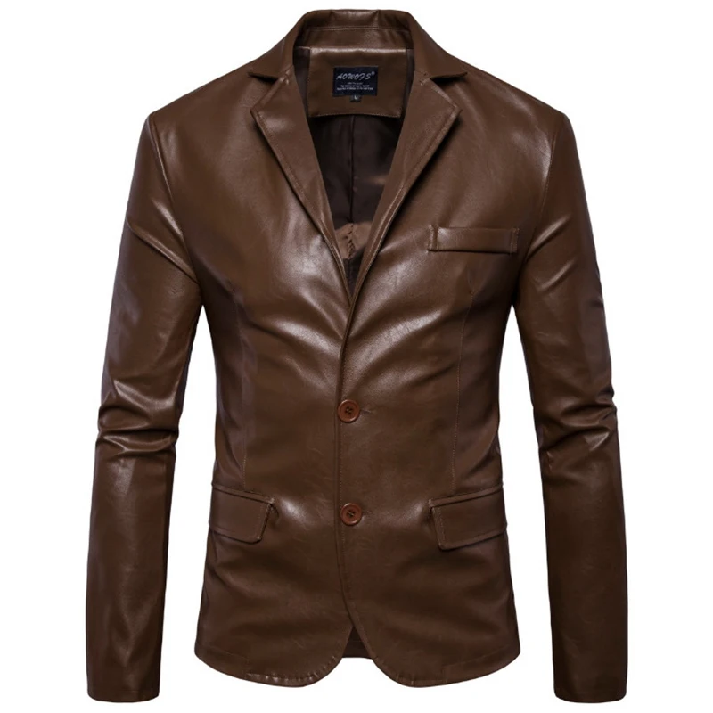 

New Spring Blazer PU Jacket Men British Style Motorcycle Leather Jacket Male Autumn Slim Fit Leather Jackets Coats 5XL