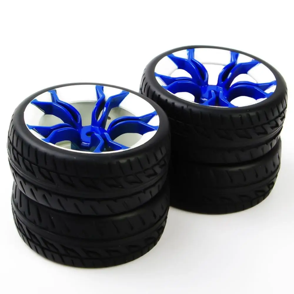 4pcs 1:10 RC Rubber Tire Rims Wheel Flat Racing On Road Car PP0150+MPNWB 12mm Hex For HSP On Road Model Racing Car