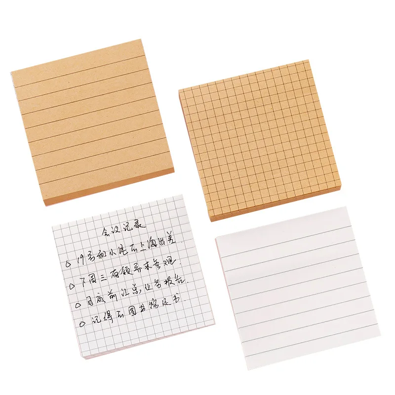 Linha Em Branco Kraft Note Book Memo Pad Sticky Notes Mensagem Estudante Xadrez