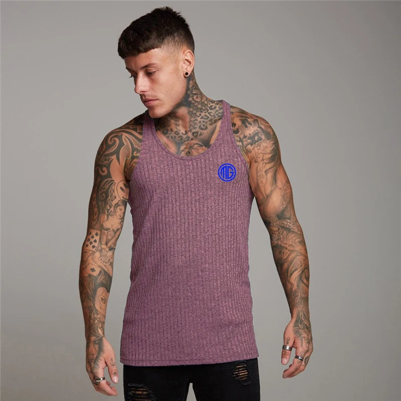 

New Men's Summer Knitted Gym Clothing Causal O Neck Sleeveless T Shirt Fitness Slim Fit Sports Strips Tank Top Fashion Singlets