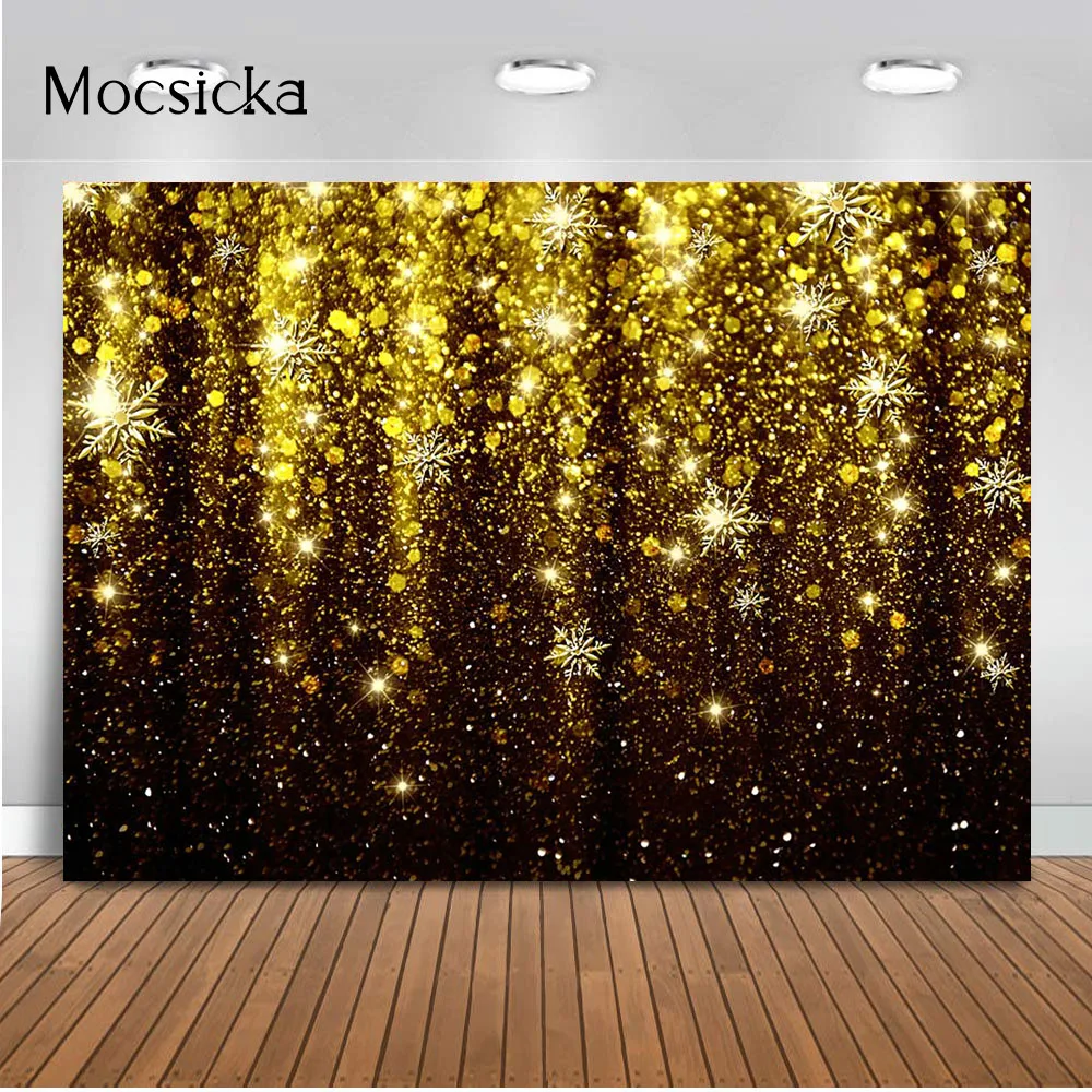 Gold Glitter Backdrop for Photography Snowflake Shining Dot Birthday Background for Photo Studio Home Adule Women Party Decor