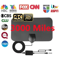 3000 Miles Digital Antena TV Aerial Amplified HDTV Antenna 4K 8K DVB-T2 Freeview isdb-tb Local Channel Broadcast Indoor Outdoor