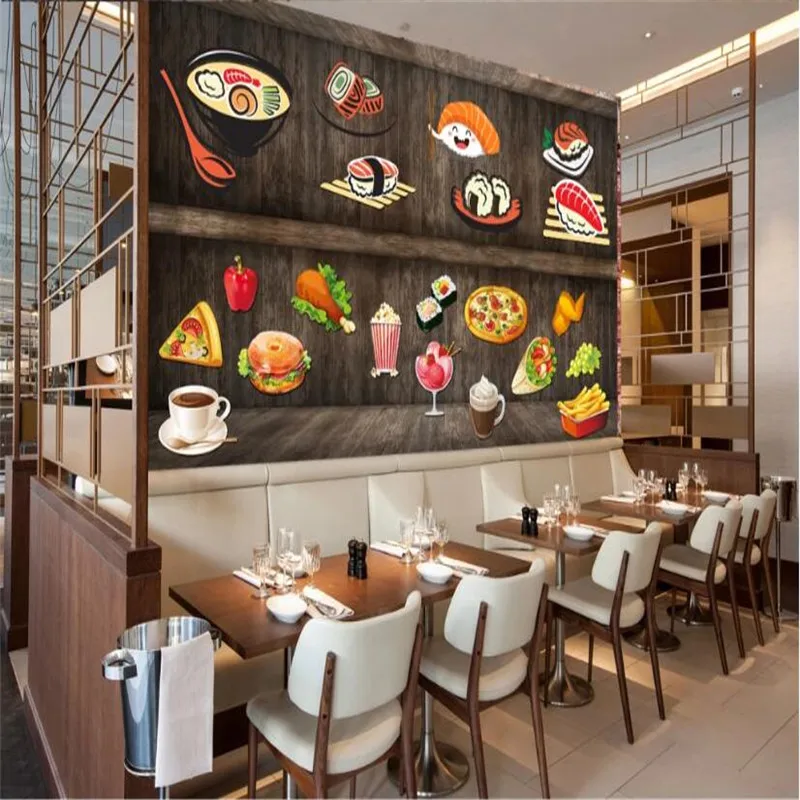 Custom Japanese Cuisine Sushi Store Wall Paper Pizza Burgers Restaurant Snack Bar Background Mural Wallpaper Papel De Parede 3d