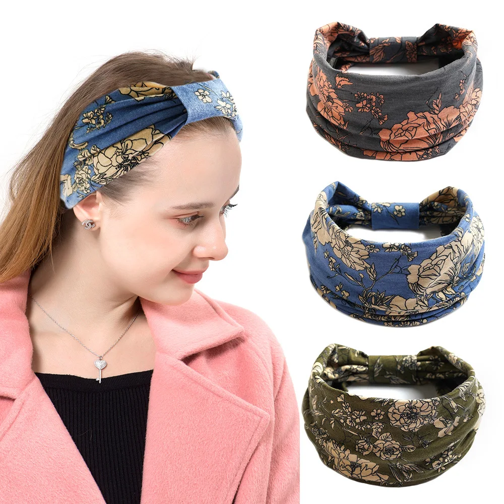 

Bohemia Wide Cotton Stretch Women Headbands Floral Prints Elastic Hair Bands For Women Headwrap Turban Headwear Girls Hairbands