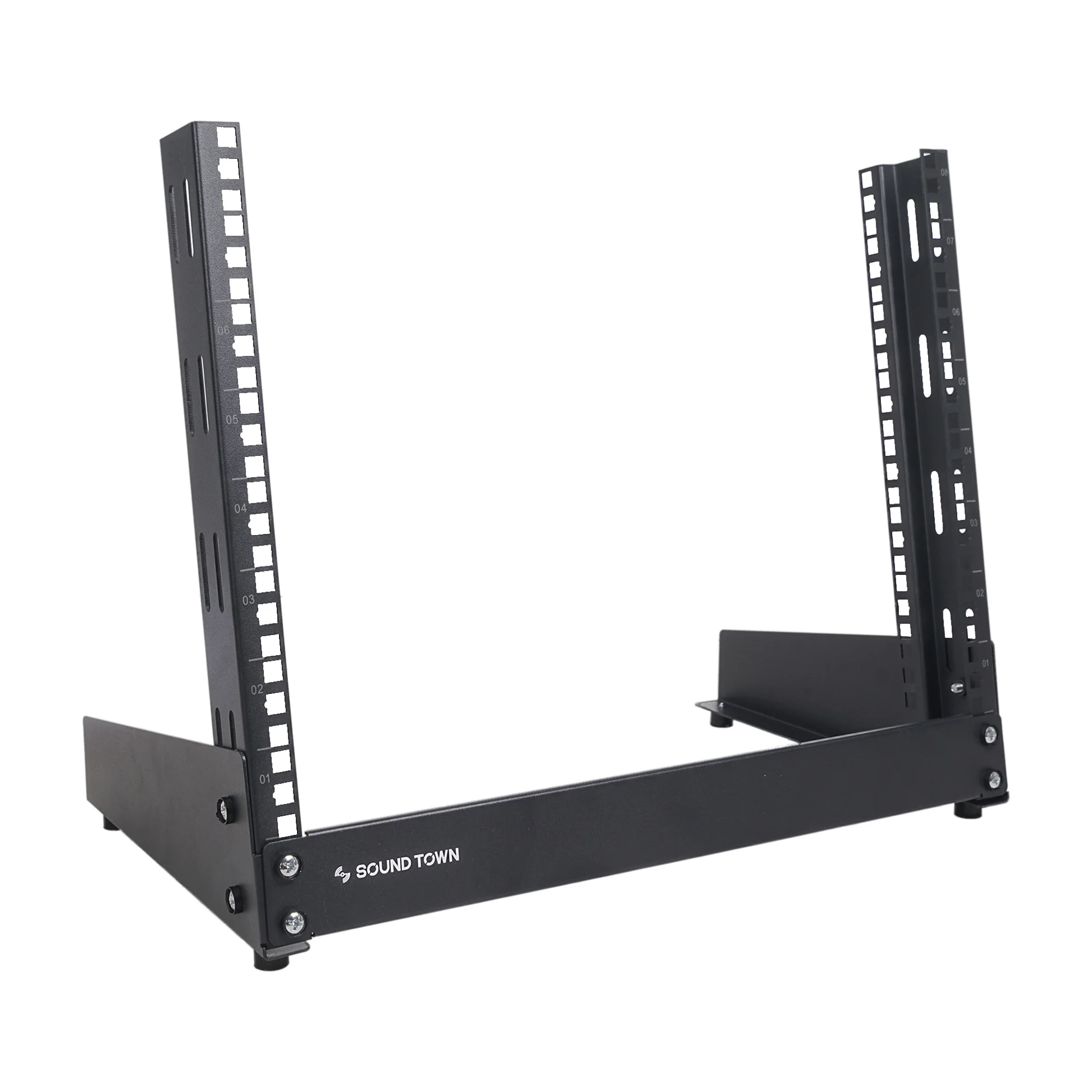 

Sound Town 8U 2-Post Desktop Open-Frame Rack, for Audio/Video, Network Switches, Routers, Patch Panels (ST2PF-8LW)