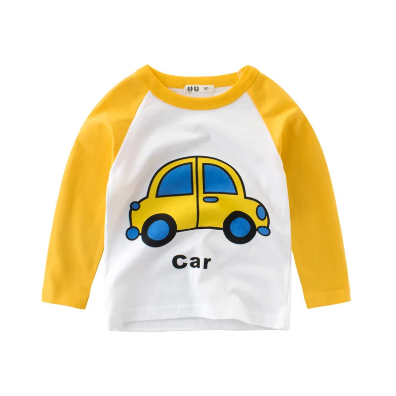 2024 Children\'s T-shirts 100% Cotton Long Sleeve Clothes Cute Car Cartoon Tops Baby Boys Bottoming Shirts Kids Undershirts