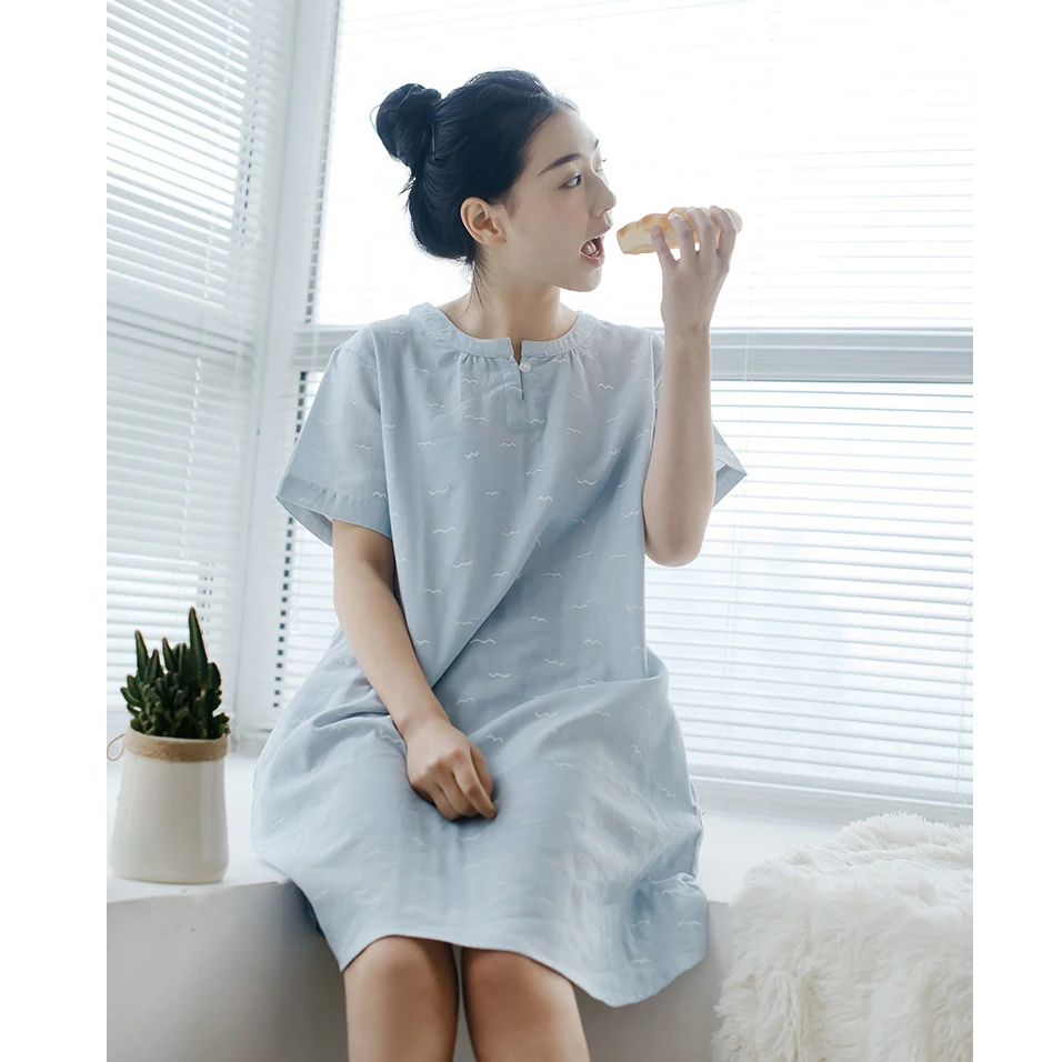 Novelty Clothes Summer Loose Women Cotton Sleepwear Leisure Short Sleeve Gauze Nightgowns Printing Fruits Big Size Nightdress