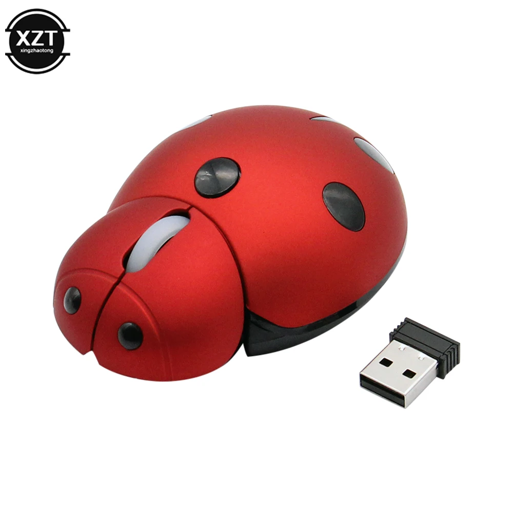 Wireless Laser Mini Ergonomic Computer Mouse Portable Creative Ladybug Shape Cute Usb Animal Mause Gift PC Mice For Laptop