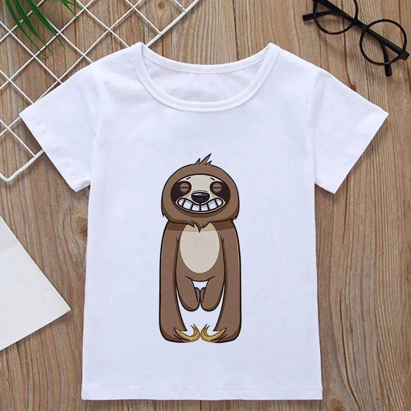 

Children's T-shirt Cute Funny Girl Tshirt Sloth Kawaii Shirt Kids Aesthetic Design Animal T-shirt Boys Crew Neck White Baby Top