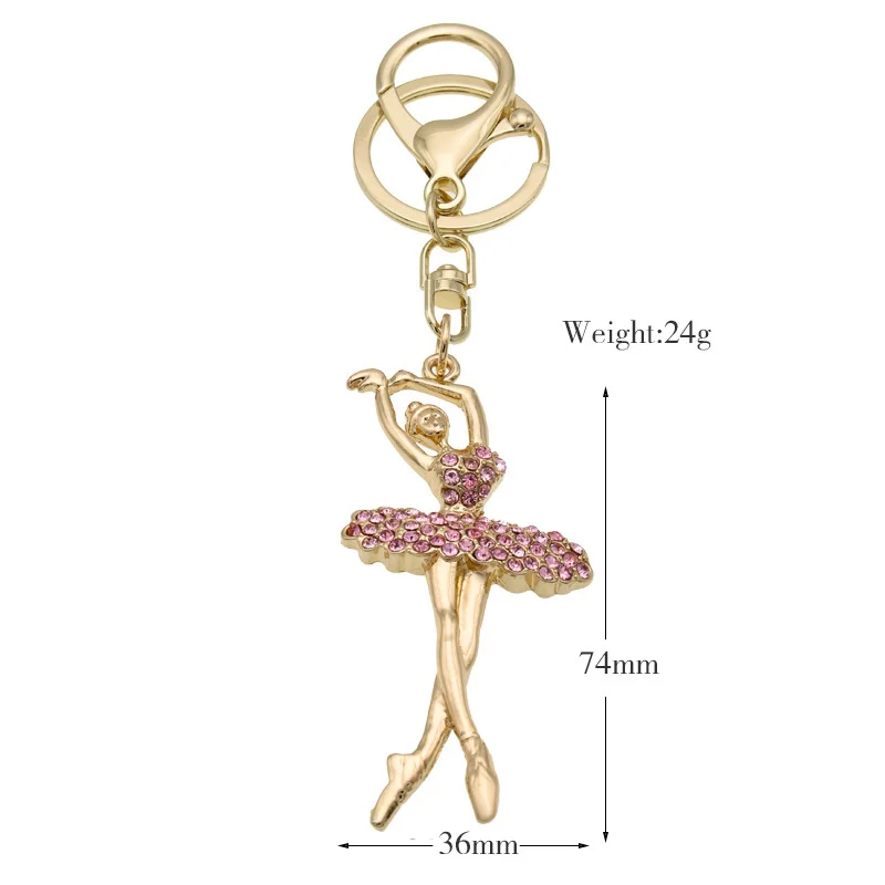 Newest Fashion Crystal Ballet Gift Key Chain Gold Plated Charm Dancing Girls Ballerina Keychain