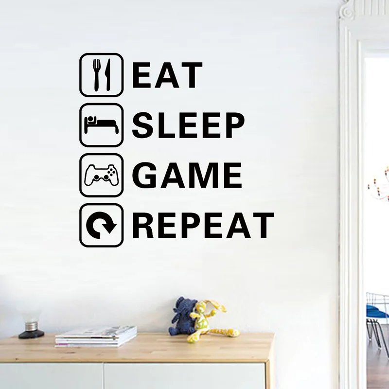 EAT SLEEP GAME Trilogy Wall Sticker Boy Room Background Decor Decals Wallpaper Home Decoration Kids Gaming Room Creative Mural