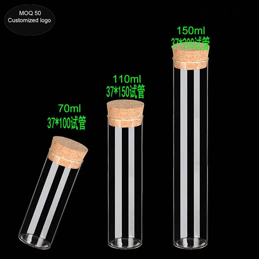 

50pcs/lot diameter 37mm high quality 70ml 110ml 150ml big glass cork bottle test tube with cork packing gift candy flowers pill