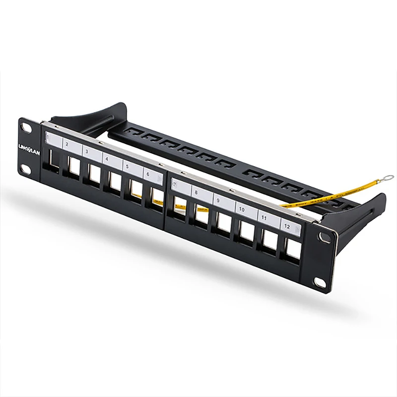 10 Inch 12port CAT6 Gigabit Modular Patch Panel Incl. 12pcs RJ45 Tool-less Keystone Jacks (Mixed Color Jacks: Red+Orange+White)