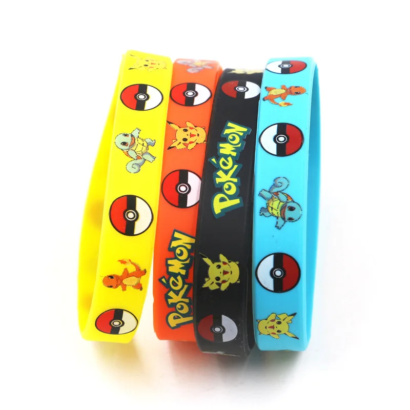 Pulsera de Pokémon de 12 piezas para niños, accesorio de Anime de bolsillo, elfo, Pikachu, de silicona, de dibujos animados, regalos de fiesta,