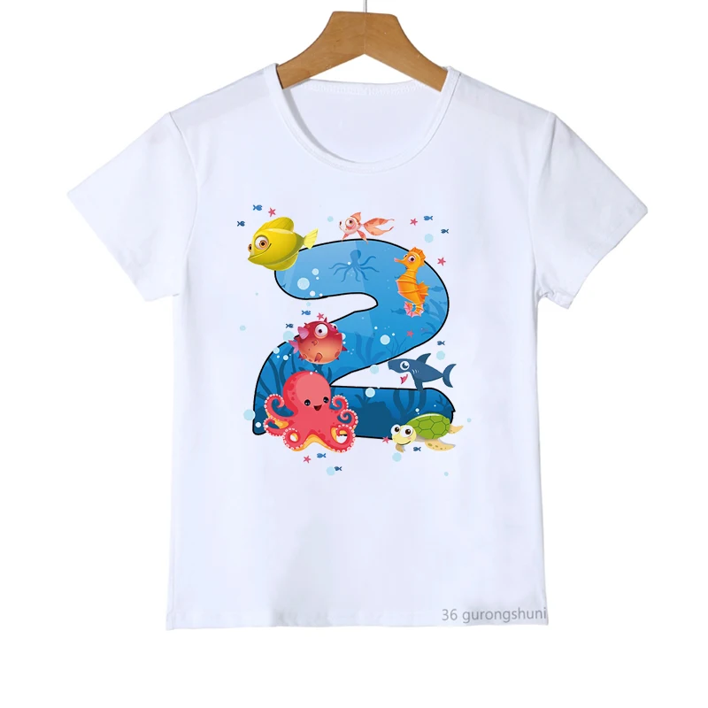 New Hot Kawaii Sea Animals Clothes Squid Cuttlefish T Shirt 2 3 5 6th Happy Birthday Gift T-Shirt Unisex Tshirt Boy Girl Tee Top