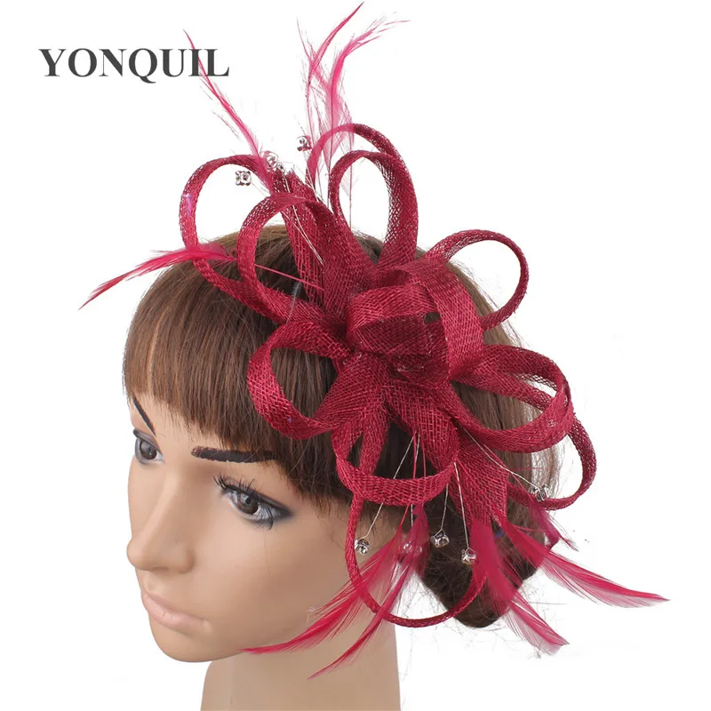 Tocado de boda elegante para mujer, tocado de Sinamay, pasador de pelo, plumas de lujo, accesorios para el cabello para mujer