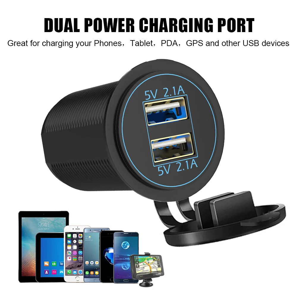 Dual USB Chargers Power Adapter for Auto Motorcycle Truck Socket  5V 4.2A Output Port 12V/24V Input With Cover Car Accessories