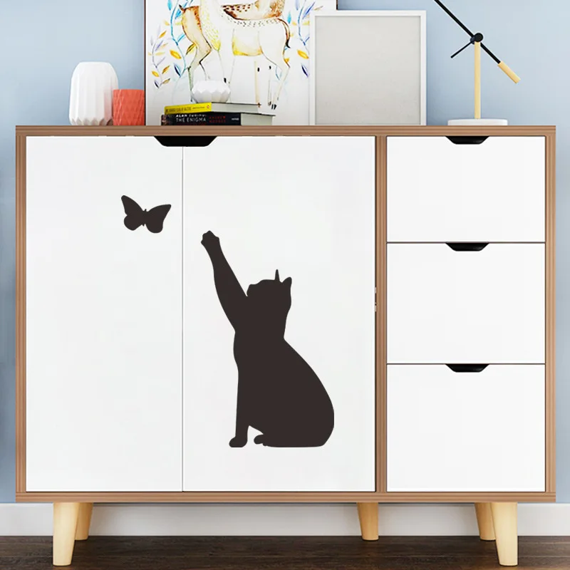 Creative Kitten Butterfly Wall Sticker Living Room Bedroom Background Decoration Cupboard Wallpaper Cute Cat Stickers Home Decor