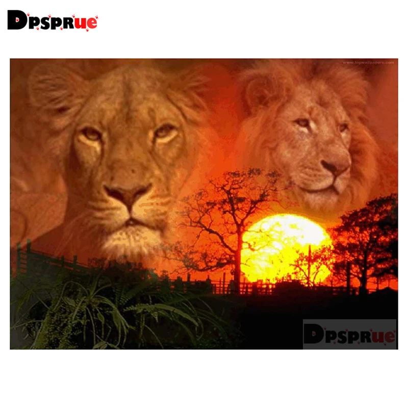 

Dpsprue Full Square/Round Diamond Painting Cross Stitch Diamond 3D Embroidery Lion Sun DIY 5D Moasic Home Decor Gift Pu52