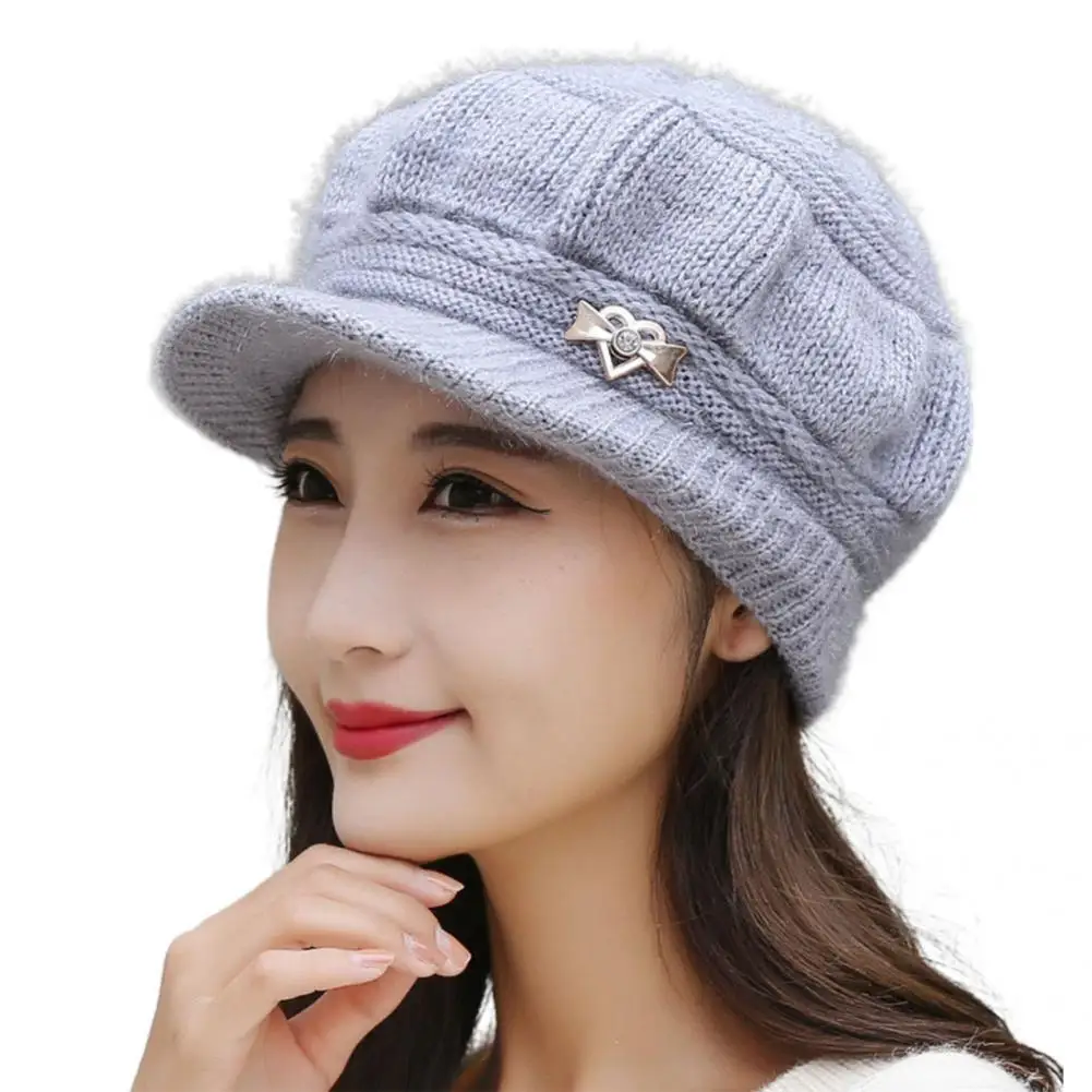 Peaked Hat All Match Autumn Winter Sun Pure Color Knitting Hat Peaked Cap Fashion Accessories