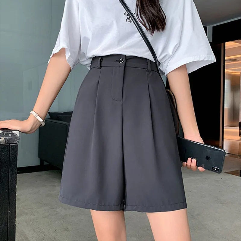 4XL Women Half Shorts Fashion Classic Vintage Knee Length High Waist Wide Leg Ladies Casual Summer Female Shorts Streetwear