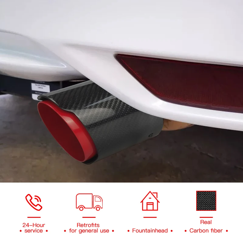 1 Piece Car Exhaust Pipe Muffler Tail Pipe Muffer Tip Universal Exhaust Tip Red Pipe Glossy Black Carbon Straight Edge