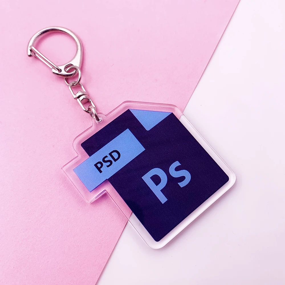 Cute Cartoon Office Software Icon Acrylic Keychain PS Ai Excel Bag Charm Pendant Key Chain Accessories Stainless Steel Key Ring