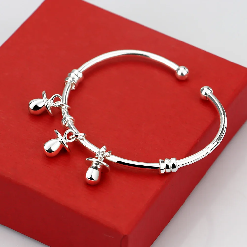 100% 925 Sterling Silver Bracelet for Women And Girls with Cute Pacifier Pendant Adjustable Size Bangle Fashion Jewelry Gift