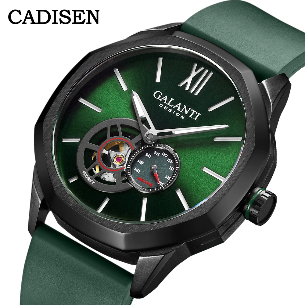 CADISEN Mechanical Automatic Watch Men Luxury Japan MIYOTA 82S5 Movement Hollow Out Watches Rubber strap Luminous Men Wristwatch