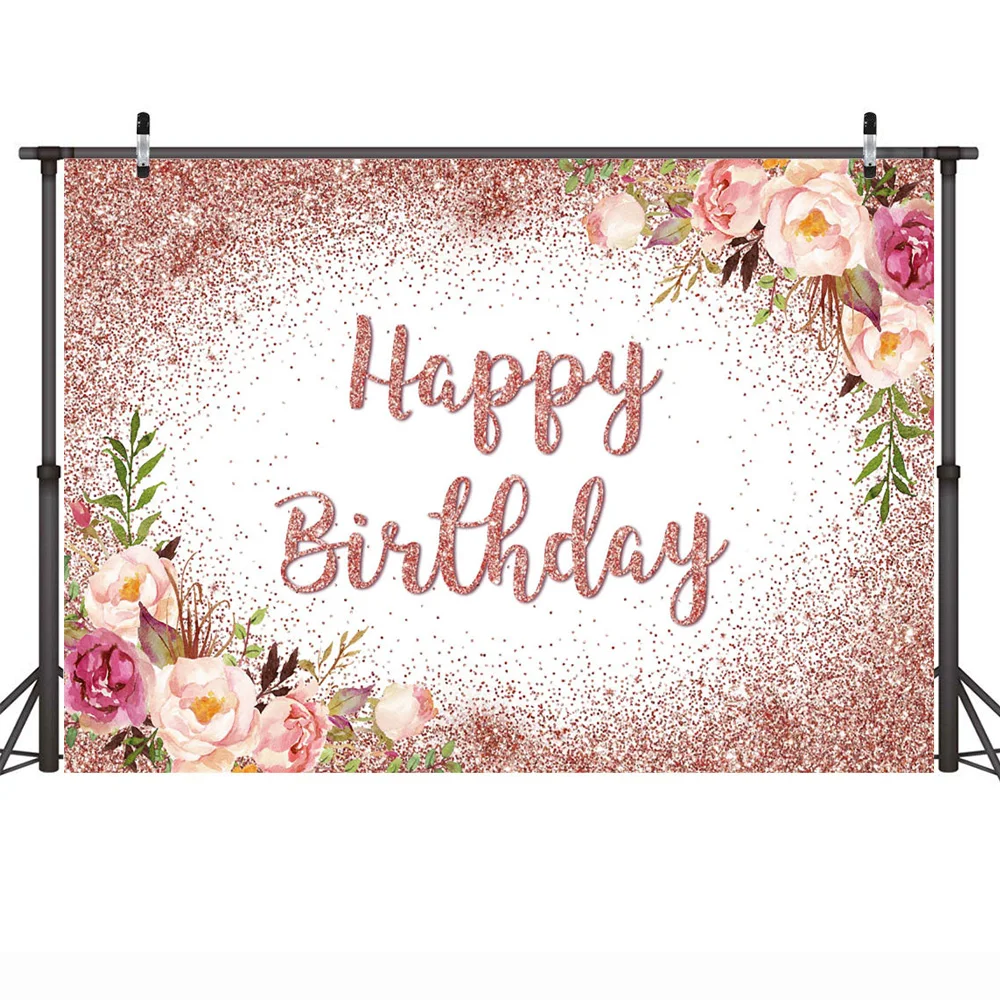 خلفية لامعة من الذهب الوردي لعيد ميلاد سعيد ، زهور منقطة ، زينة خلفية لحفلات أعياد الميلاد ، صورة مخصصة