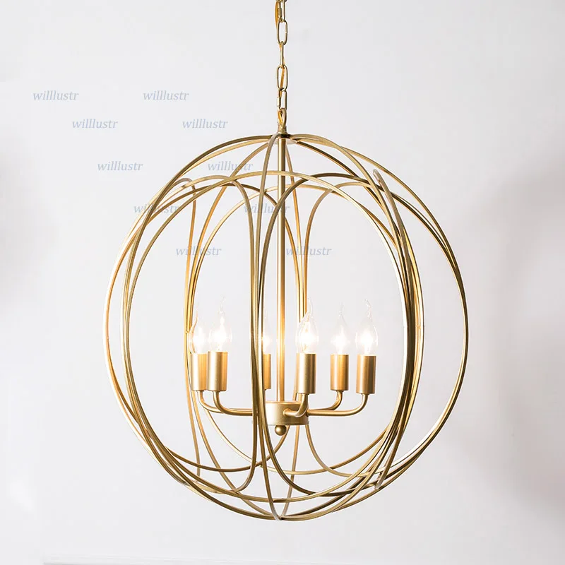Vintage Metal Pendant Light Iron Globe Suspension Lamp Hotel Foyer Cafe Lounge Bedroom Balcony Study American Hanging Lighting