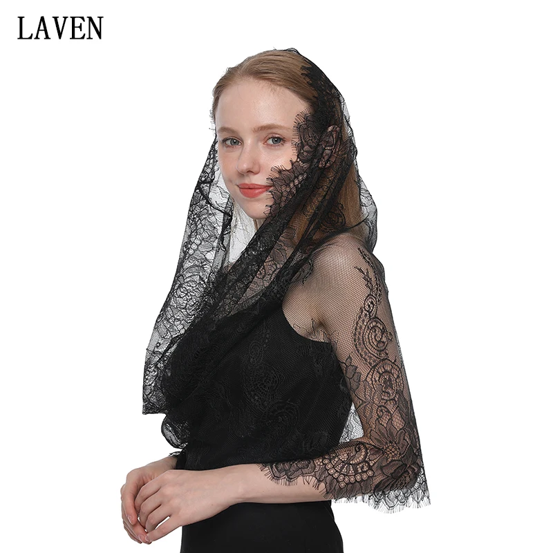 Spanish Mantilla Véu Católico para Mulheres, Branco e Preto, Capela Igreja Xale, Lenço para a Cabeça, Xale para Massa, Lava Redonda