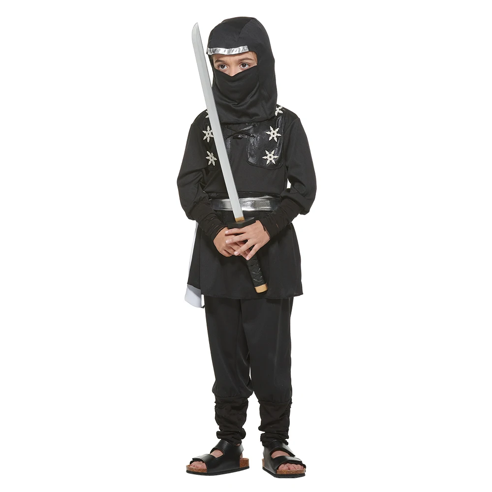 Boy's Ninja Cosplay Costume Kids Halloween Black Killer Clothing Sets Carnival Easter Purim Fancy Dress