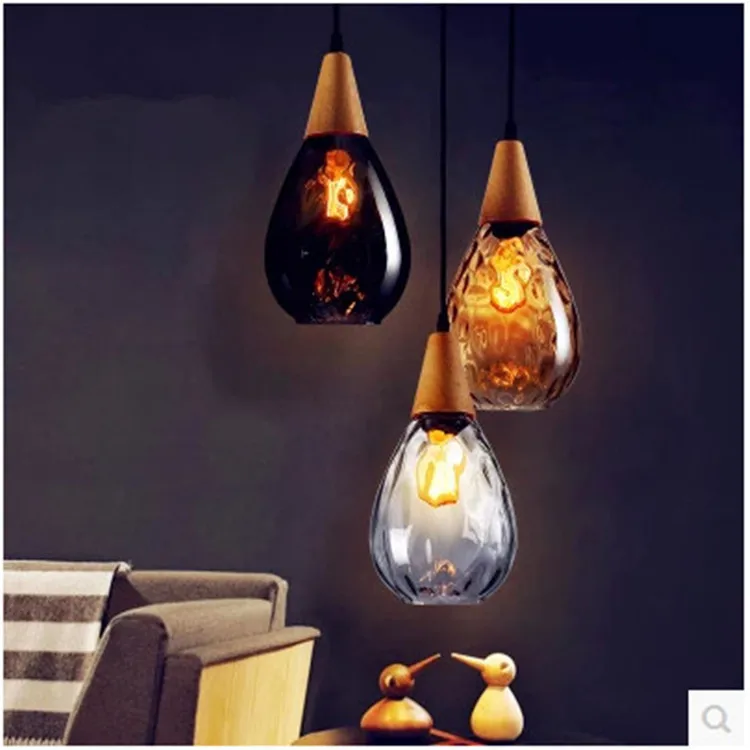 

Nordic Glass Pendant Lamp Modern Minimalist Retro Single Head Water Pattern Glass Led chandelier Bar Restaurant Bedside Lighting