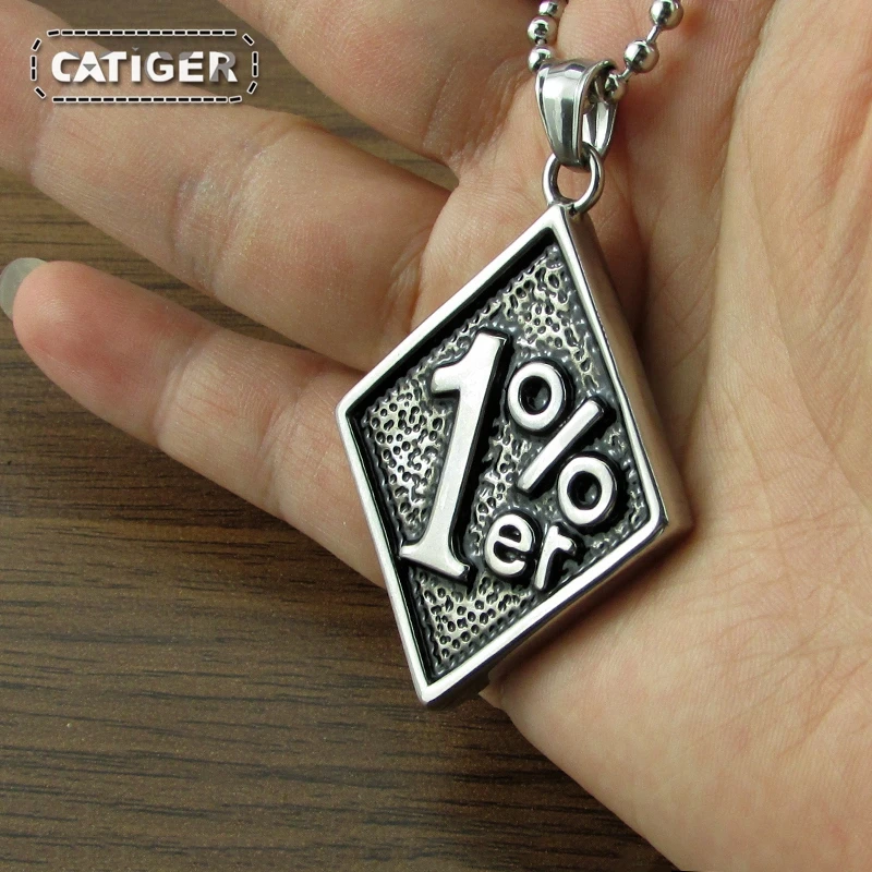 Free Shipping  Vintage 316L Stainless Steel Silver Color Black Number 1% er Biker Motorcycle Sport Pendant Necklace