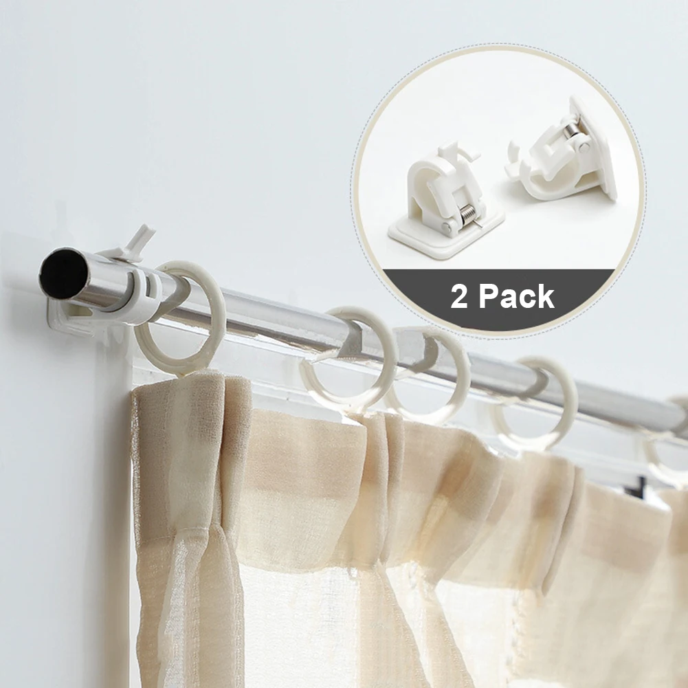 

2Pcs Self Adhesive Curtain Hanging Rod Brackets Organized Pole Holders Bathroom Room Towel Bar Hook Support Rail Clamps Fixed