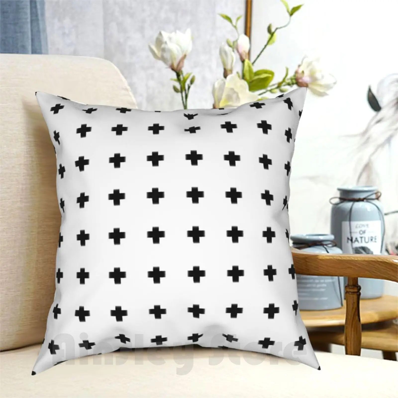 Criss Cross In White Pillow Case Printed Home Soft DIY Pillow cover Black And White Black White Pattern Criss Cross Cross