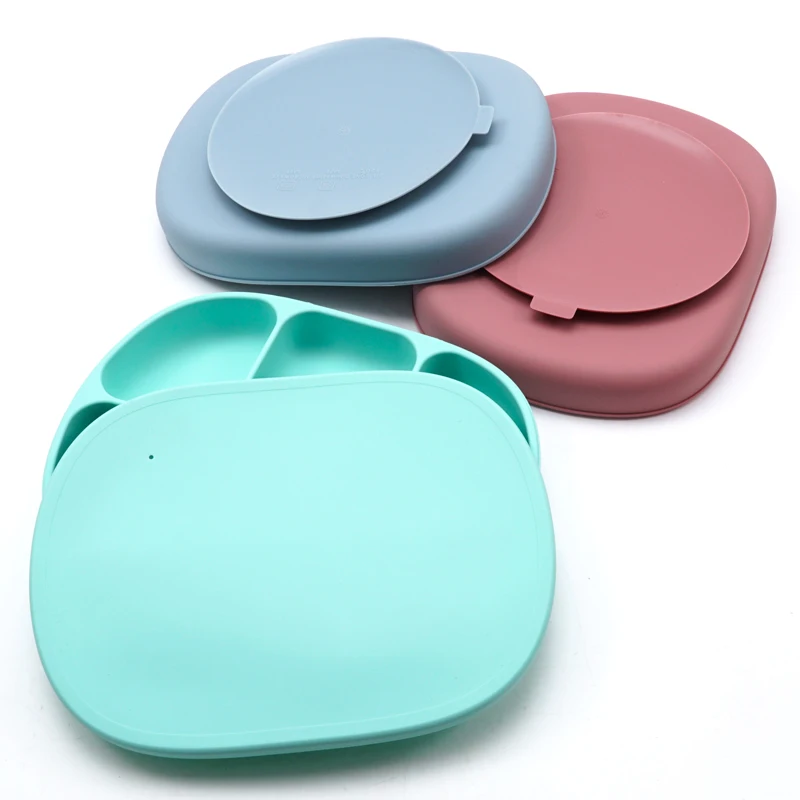 Baby Feeding Solid Food Container Plate Tableware For Children Plate On The Suction Cup Dishes With Lid Spoon Silicone Cookware