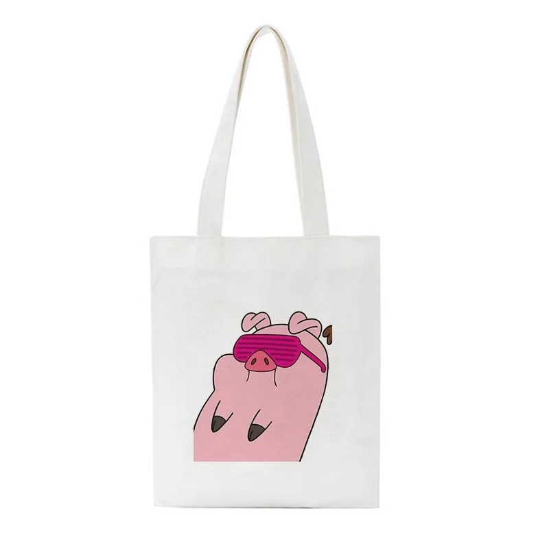 A Cute Pig Cartoon Shoulder Canvas Bags Harajuku Large Capacity Messenger Bag Casual Shopping Bag Handbag Cute Women Bag Purse