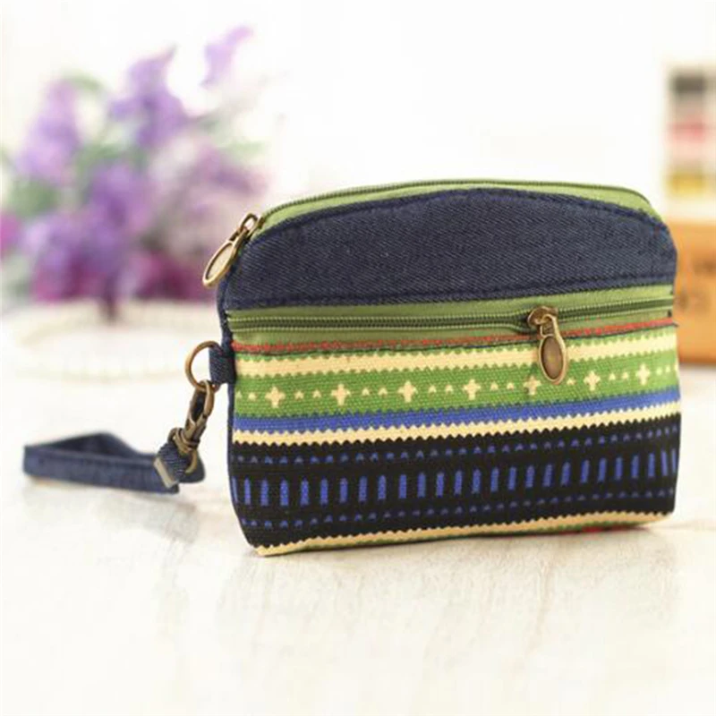 Women Ethnic Cotton Fabric Coin Purse Clutch Key Card Double Zipper Purses Children Kids Coin Wallet For Girls Bolsa Feminina