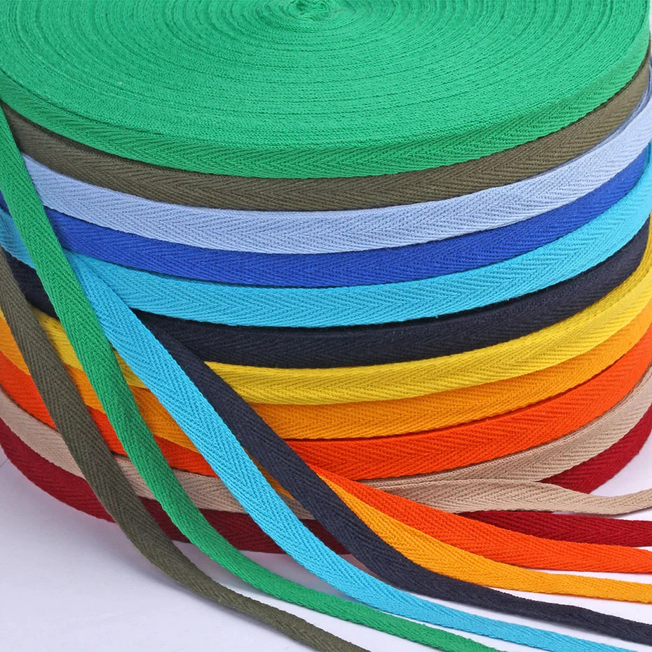 50 Yards 10mm Cotton Herringbone Twill Ribbon Trimming Bias Binding Tape Bag Clothing Handmade Garment Sewing 20 Colors