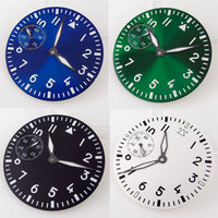 37mm Green Lume Manual Watch Dial+Hands For ETA 6497 ST 3600 Hand Winding Movement Black/White/Blue/Green Matte/Sunburst