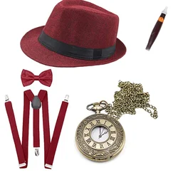 Disfraz 1920s Gatsby party role-playing suit Vintage party top hat orologio da tasca falso sigaro bretella barba suit ecoparty