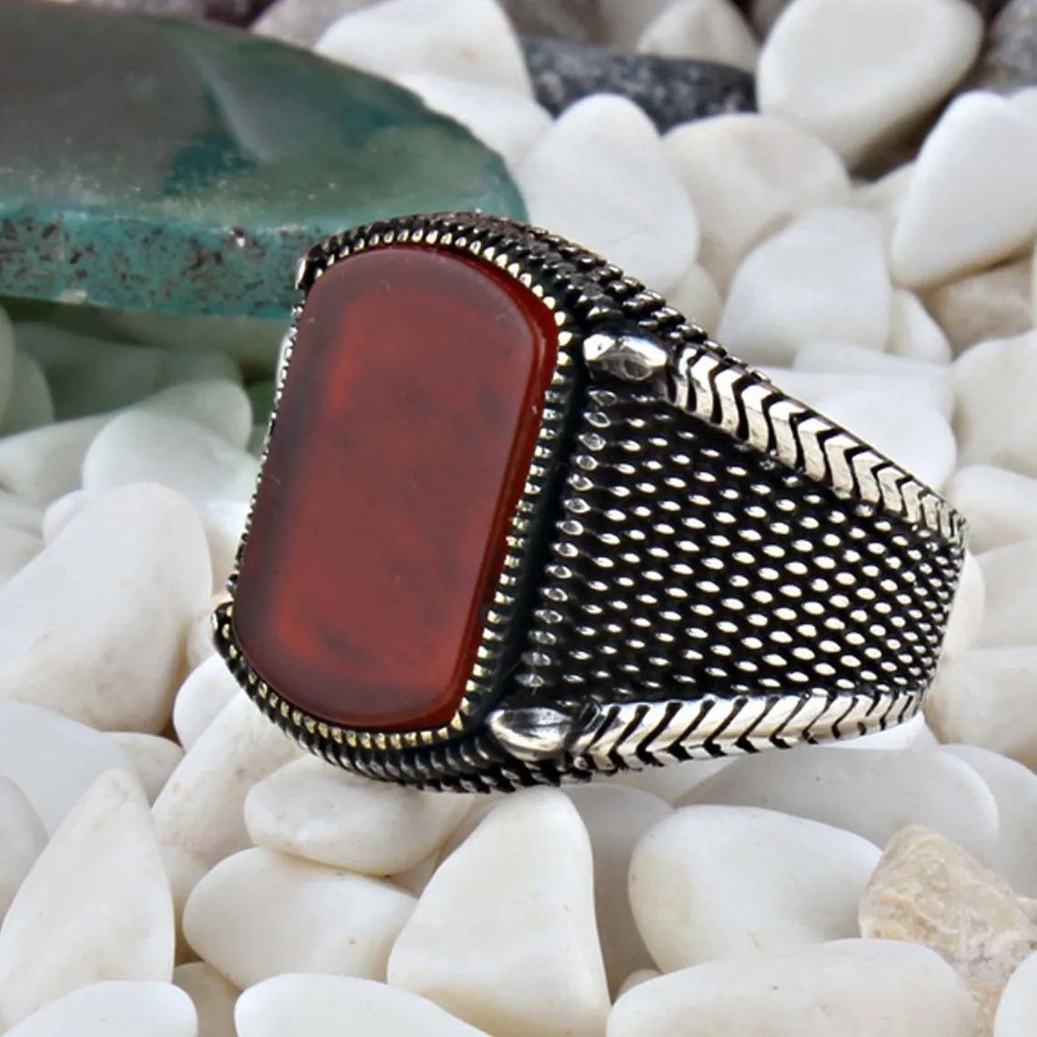 

Solid 925 Sterling Silver Flat Agate Stone Men's Ring Special Ring Jewelry Accessory For Men Gift Idea Made in Turkey