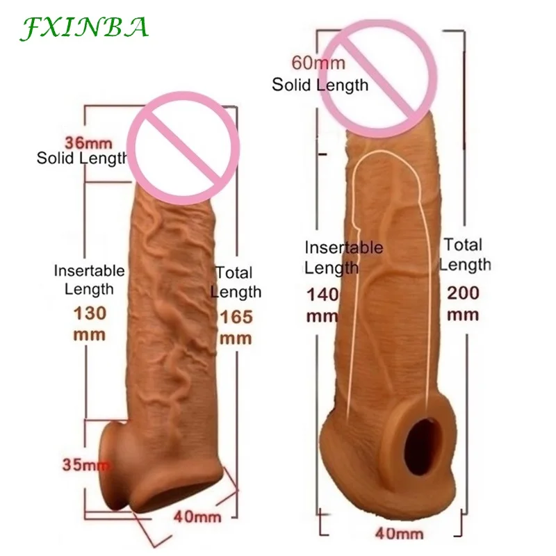 FXINBA 16.5/20cm Realistic Silicone Penis Extender Sleeve Delay Ejaculation Reusable Condoms Sex Toys For Men Cock Sleeve