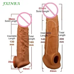 FXINBA 16.5/20cm Realistic Silicone Penis Extender Sleeve Delay Ejaculation Reusable Condoms Sex Toys For Men Cock Sleeve